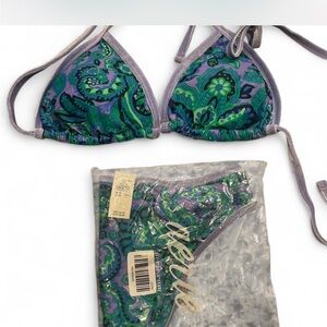 NWT Aerie Green Paisley triangle top and cheeky bottom